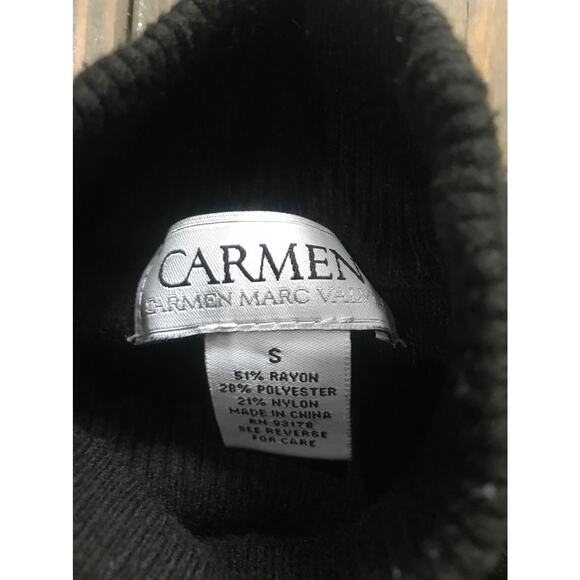 Carmen Marc Valvo cold shoulder mock turtleneck black sweater women's size small - Picture 3 of 3